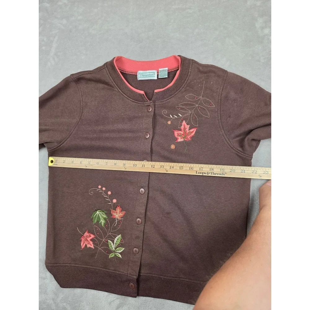 Vintage Shenanigans Cardigan Sweatshirt Womens M Brown Floral Leaves Cottagecore